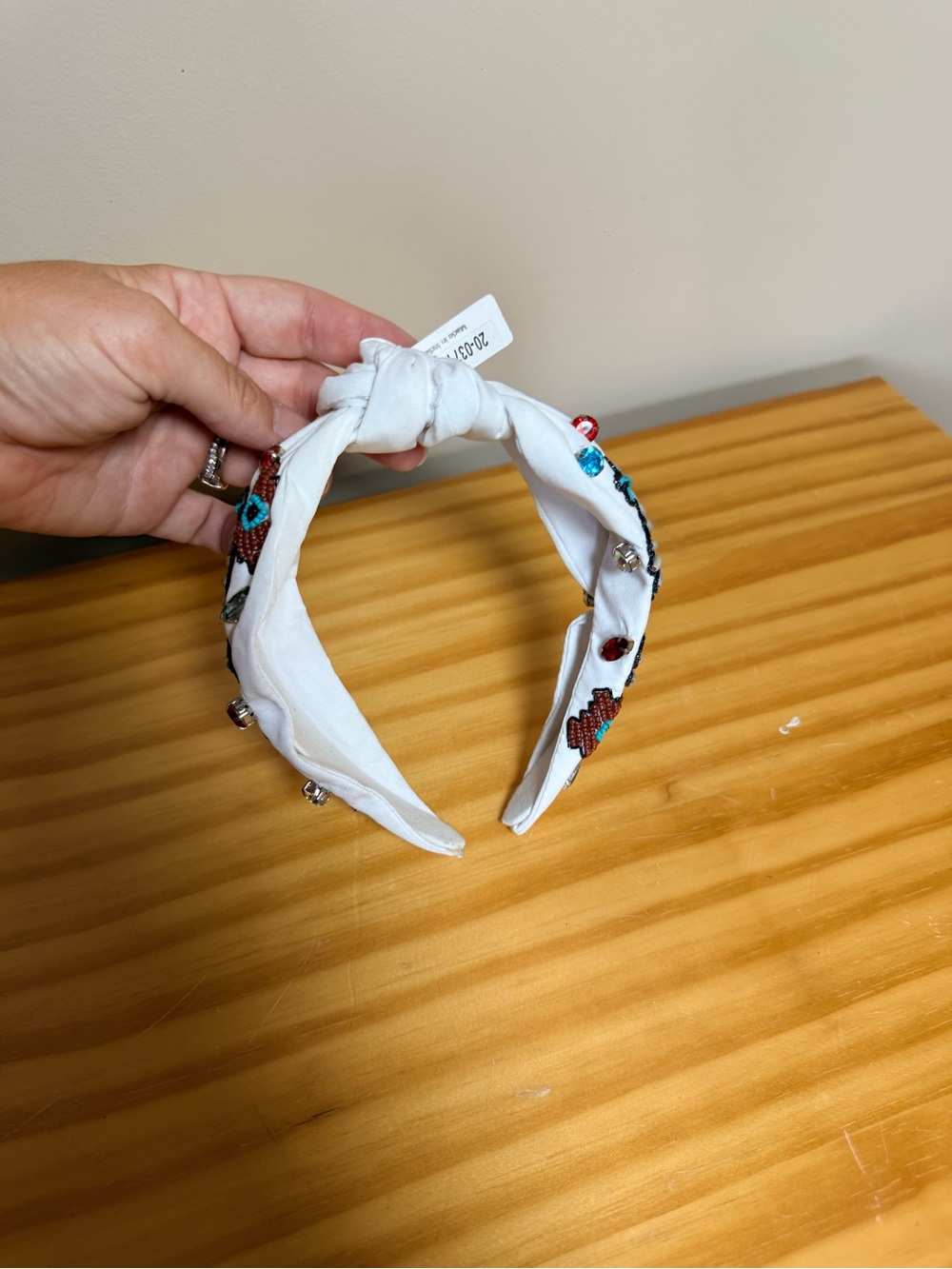 White Knotted Beaded Kids Headband with Multicolor Accents